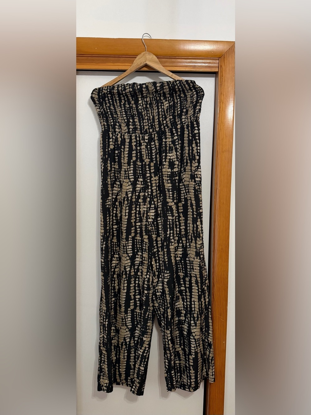 Smocked Wide-Leg Jumpsuit - Black & Tan